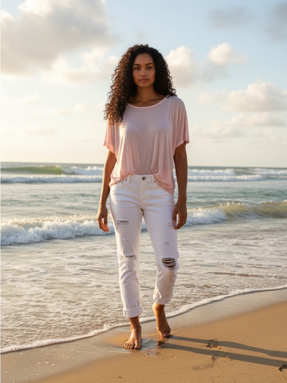 Lucky Brand Sienna Slim Boyfriend White Distressed Jeans Size 28
